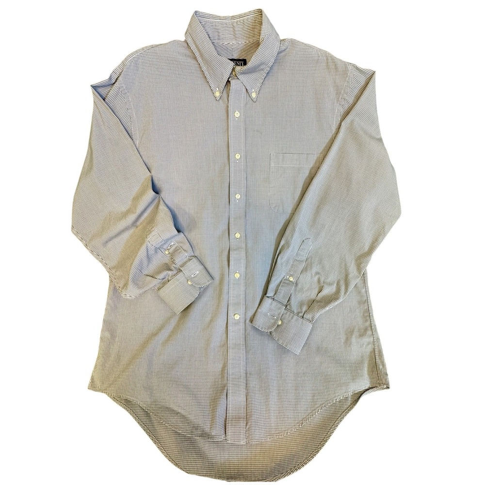 Lands End Mens 16-34 Regular Green Gingham Cotton Button Down Shirt Long Sleeve